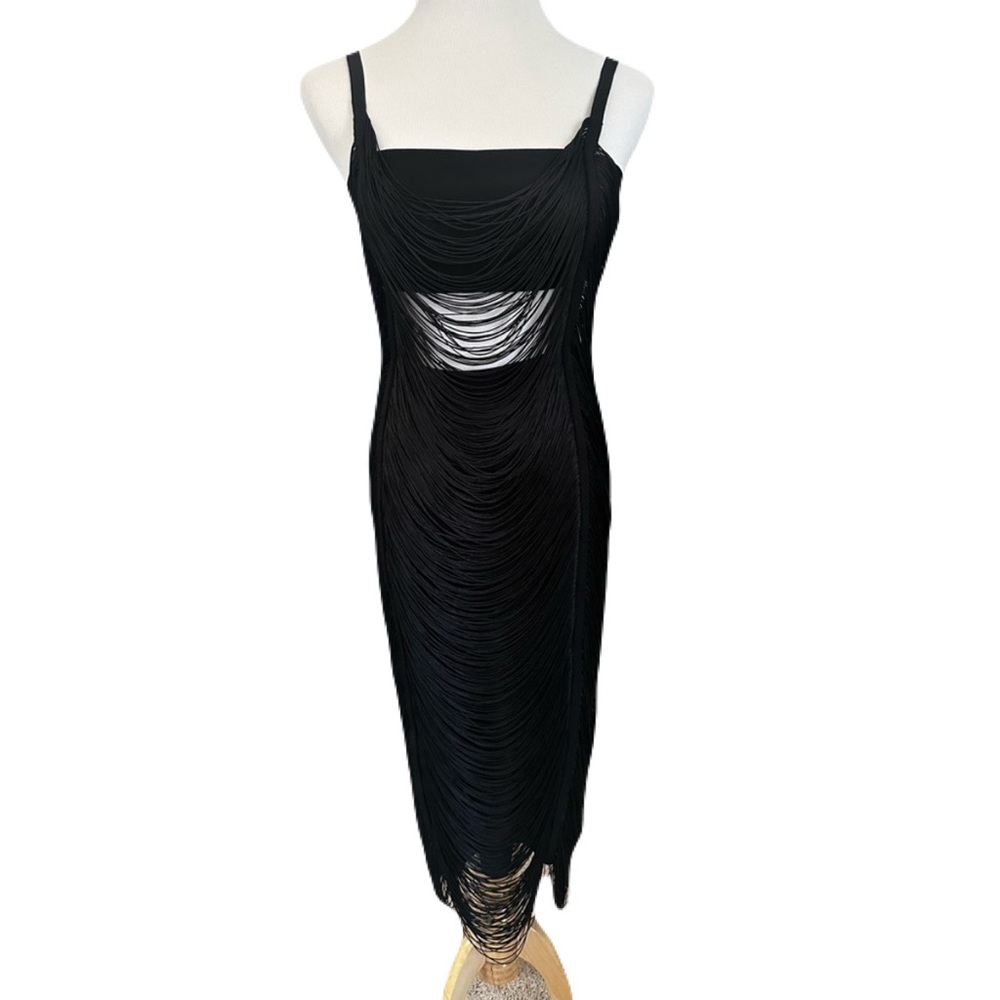 Topshop Black Fringe Dress with Cutouts